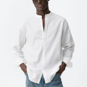 Camisa CotoLino Cuello Mao Blanca